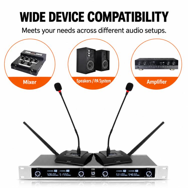 XTUGA CM240 UHF 4-Channel Wireless Conference Microphone System, EU Plug, US Plug, UK Plug, AU Plug