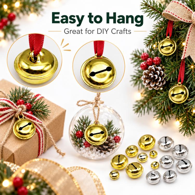 100 PCS/Pack Electroplated Bells for Pets, Christmas Tree Bells, DIY Craft Decoration, 14mm, 16mm, 18mm, 20mm, 24mm, 26mm, 30mm