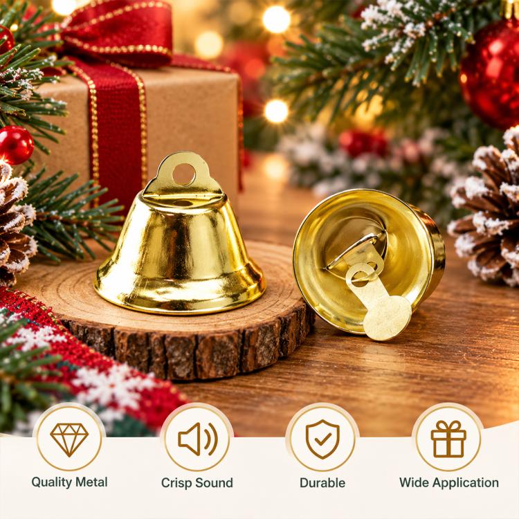 100 PCS/Pack Christmas Metal Open Bell Trumpet Bells DIY Craft Accessories, 11mm, 12mm, 14mm, 16mm, 18mm, 21mm, 26mm, 30mm, 32mm, 38mm, 43mm, 45mm