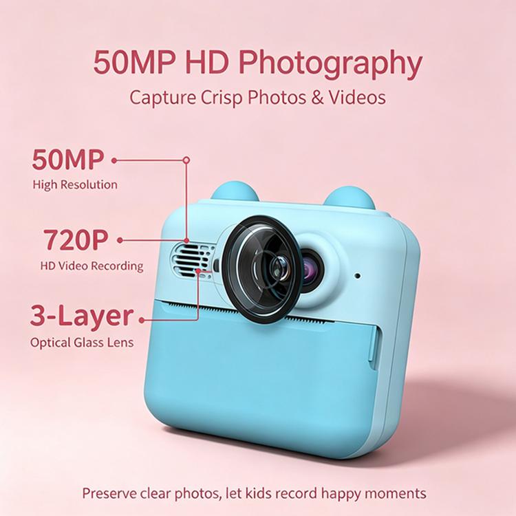 A22 2.4 inch HD IPS Screen Kids Instant Print Camera, Support Video Recording, Includes a roll of Photographic Paper