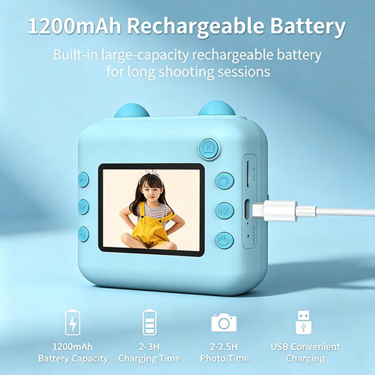 A22 2.4 inch HD IPS Screen Kids Instant Print Camera, Support Video Recording, Includes a roll of Photographic Paper