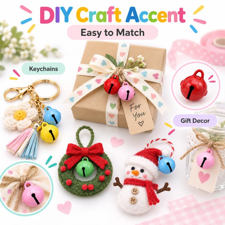 100 PCS/Pack Painted Small Round Bell Charms for DIY Keychains, Pet Accessories and Christmas Decor, 14mm, 18mm, 22mm