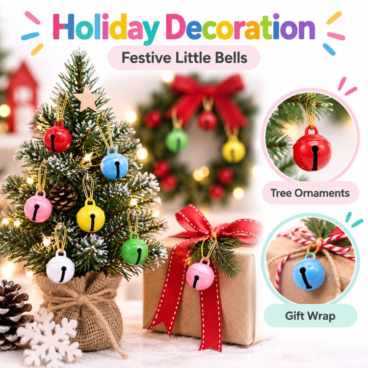 100 PCS/Pack Painted Small Round Bell Charms for DIY Keychains, Pet Accessories and Christmas Decor, 14mm, 18mm, 22mm