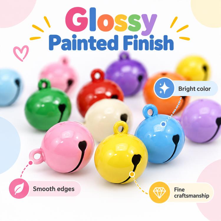 100 PCS/Pack Painted Small Round Bell Charms for DIY Keychains, Pet Accessories and Christmas Decor, 14mm