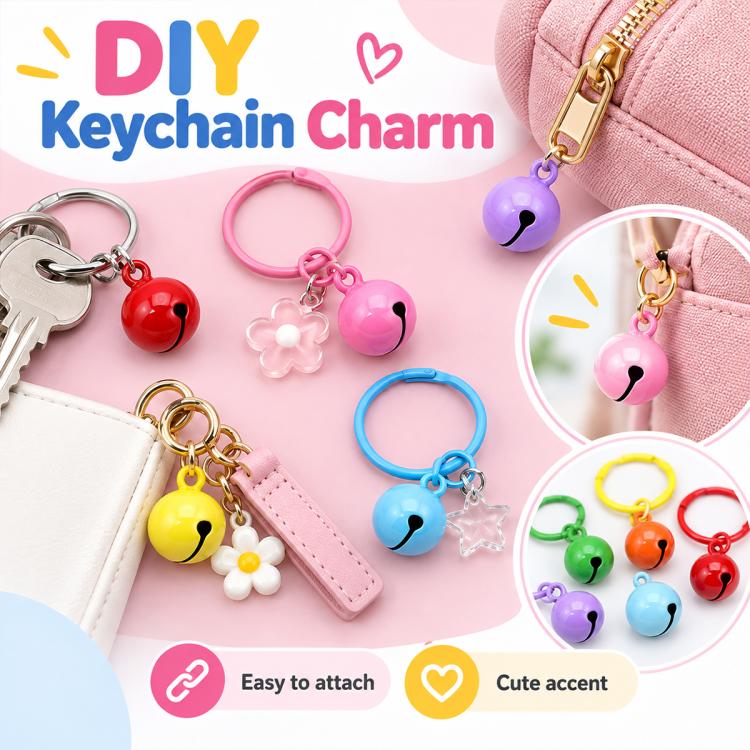 100 PCS/Pack Painted Small Round Bell Charms for DIY Keychains, Pet Accessories and Christmas Decor, 14mm
