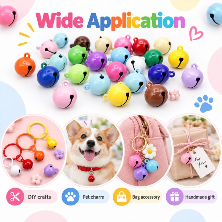 100 PCS/Pack Painted Small Round Bell Charms for DIY Keychains, Pet Accessories and Christmas Decor, 14mm