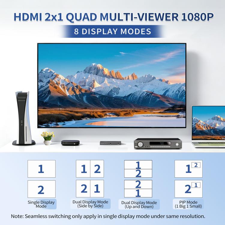 NK-HF3 1080P HDMI 2-In 1-Out Dual-View Splitter with Remote Control, Support PIP Function, 2-In 1-Out Dual-View Splitter
