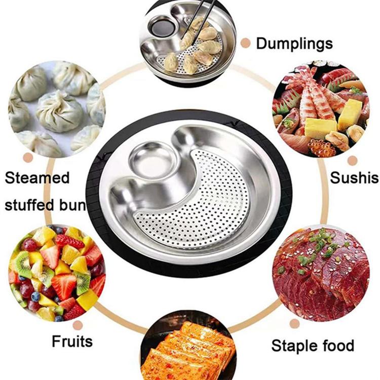 LsCook Household Stainless Steel Grid Dinner Plate Multifunctional Draining Tray