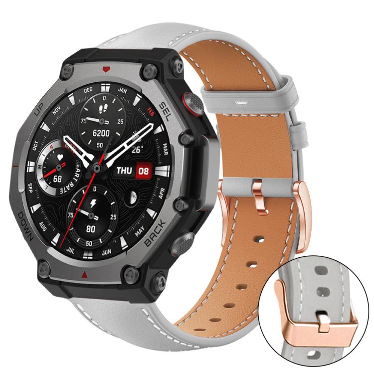 xDfind Rose Gold Buckle Black Shark Fine Grain Vegan Leather Watch Band, For Amazfit T-Rex 3