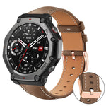 xDfind Rose Gold Buckle Black Shark Fine Grain Vegan Leather Watch Band, For Amazfit T-Rex 3