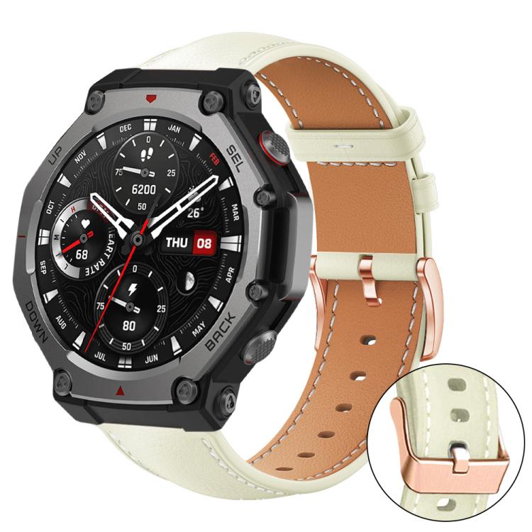 xDfind Rose Gold Buckle Black Shark Fine Grain Vegan Leather Watch Band, For Amazfit T-Rex 3