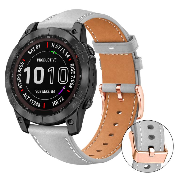 xDfind Rose Gold Buckle Black Shark Fine Grain Vegan Leather Watch Band, For Garmin Fenix 8/7X/6X/5X 26mm