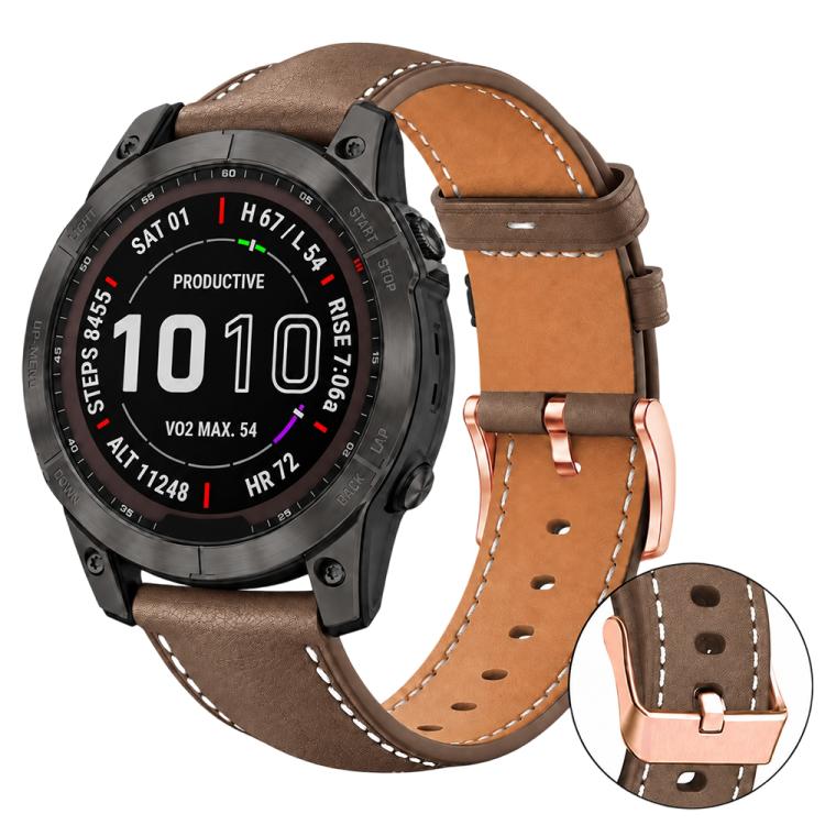 xDfind Rose Gold Buckle Black Shark Fine Grain Vegan Leather Watch Band, For Garmin Fenix 8/7X/6X/5X 26mm