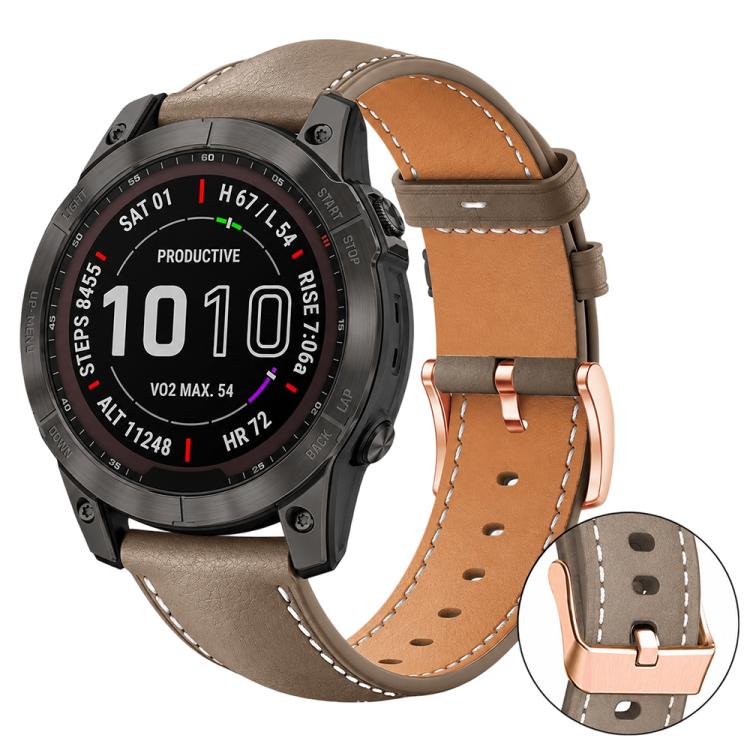 xDfind Rose Gold Buckle Black Shark Fine Grain Vegan Leather Watch Band, For Garmin Fenix 8/7X/6X/5X 26mm