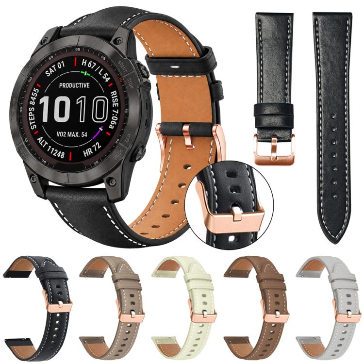 xDfind Rose Gold Buckle Black Shark Fine Grain Vegan Leather Watch Band, For Garmin Fenix 8/7X/6X/5X 26mm