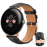 xDfind Rose Gold Buckle Black Shark Fine Grain Vegan Leather Watch Band, For Google Pixel Watch 5 / 4 / 3 45mm