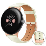 xDfind Rose Gold Buckle Black Shark Fine Grain Vegan Leather Watch Band, For Google Pixel Watch 5 / 4 / 3 45mm