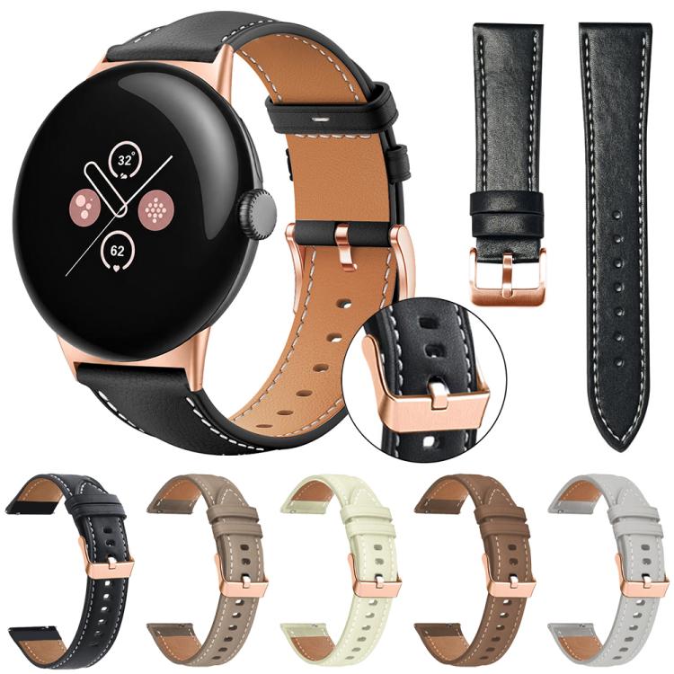 xDfind Rose Gold Buckle Black Shark Fine Grain Vegan Leather Watch Band, For Google Pixel Watch 5 / 4 / 3 45mm