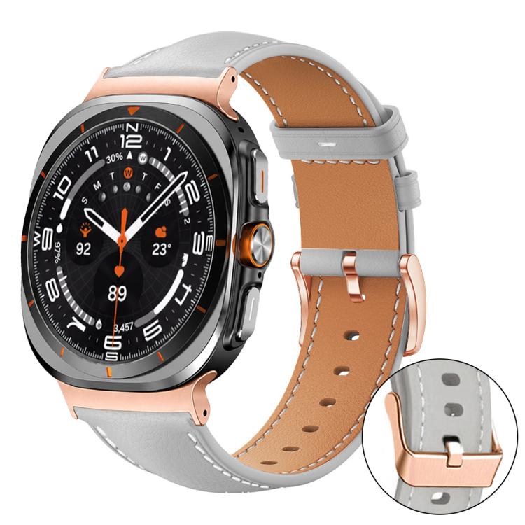 xDfind Rose Gold Buckle Black Shark Fine Grain Vegan Leather Watch Band, For Galaxy Watch Ultra2 2026 / 2025 / 1 2024, For Galaxy Watch9 / 8 / 8 Classic
