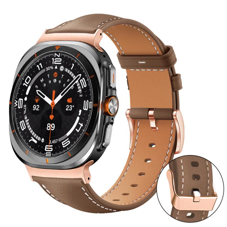 xDfind Rose Gold Buckle Black Shark Fine Grain Vegan Leather Watch Band, For Galaxy Watch Ultra2 2026 / 2025 / 1 2024, For Galaxy Watch9 / 8 / 8 Classic