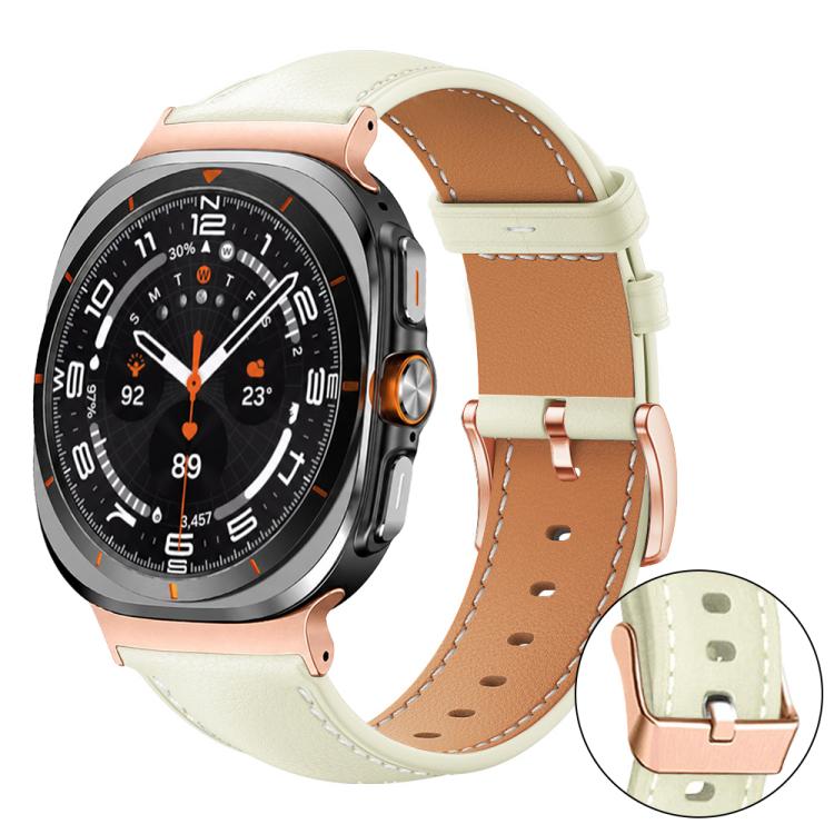 xDfind Rose Gold Buckle Black Shark Fine Grain Vegan Leather Watch Band, For Galaxy Watch Ultra2 2026 / 2025 / 1 2024, For Galaxy Watch9 / 8 / 8 Classic