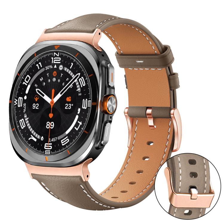 xDfind Rose Gold Buckle Black Shark Fine Grain Vegan Leather Watch Band, For Galaxy Watch Ultra2 2026 / 2025 / 1 2024, For Galaxy Watch9 / 8 / 8 Classic