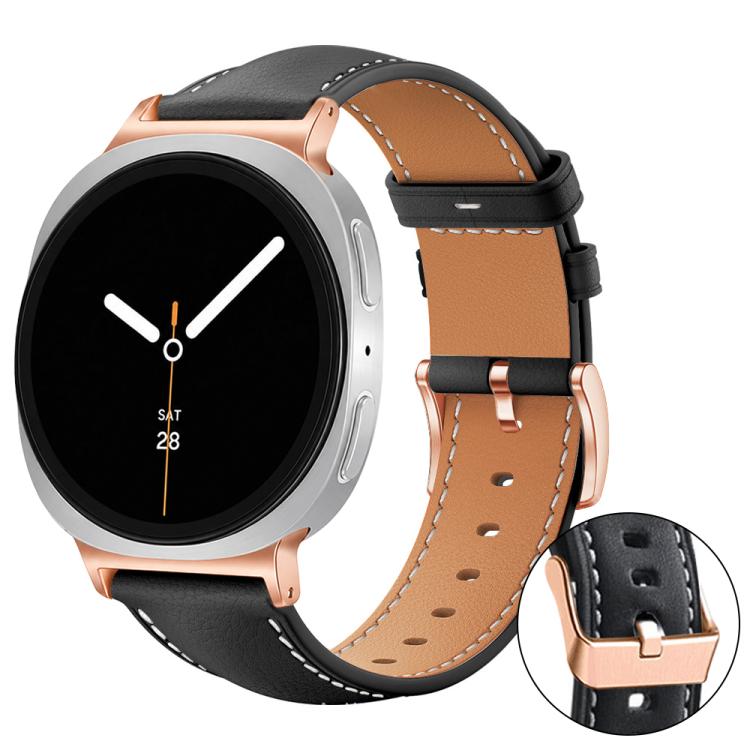 xDfind Rose Gold Buckle Black Shark Fine Grain Vegan Leather Watch Band, For Galaxy Watch Ultra2 2026 / 2025 / 1 2024, For Galaxy Watch9 / 8 / 8 Classic