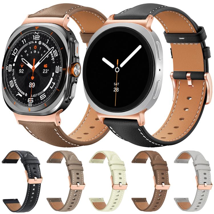 xDfind Rose Gold Buckle Black Shark Fine Grain Vegan Leather Watch Band, For Galaxy Watch Ultra2 2026 / 2025 / 1 2024, For Galaxy Watch9 / 8 / 8 Classic