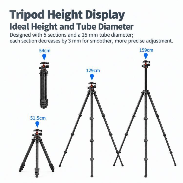 TRIOPO TS-254B+X2 Carbon Fiber Tripod with Ball Head for Photography and Video Shooting, TS-254B+X2