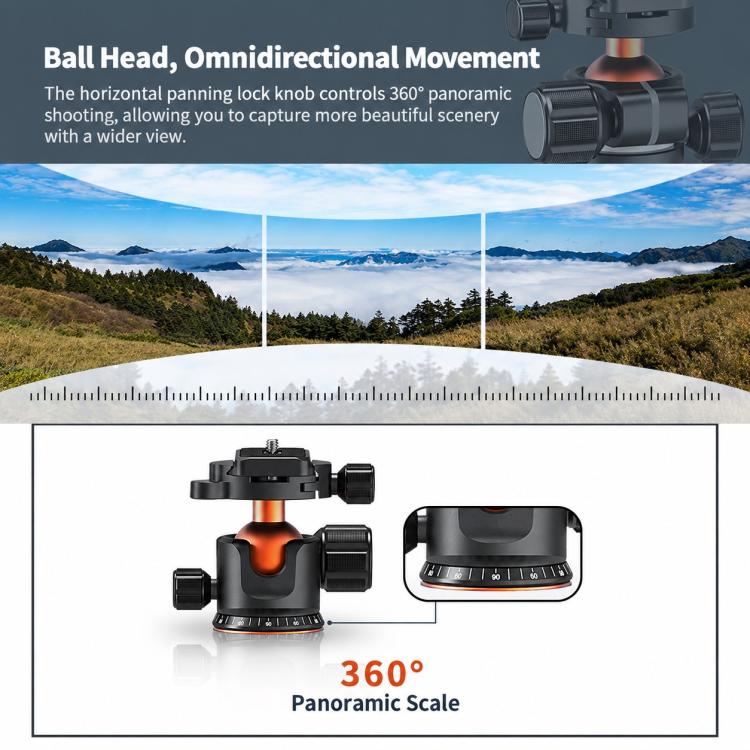 TRIOPO TS-254B+X2 Carbon Fiber Tripod with Ball Head for Photography and Video Shooting, TS-254B+X2