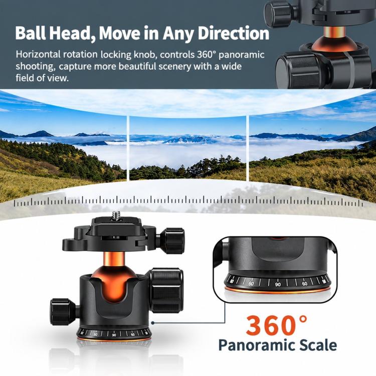 TRIOPO TS-254X+X2 Carbon Fiber Tripod with Ball Head for Photography and Video Shooting, TS-254X+X2