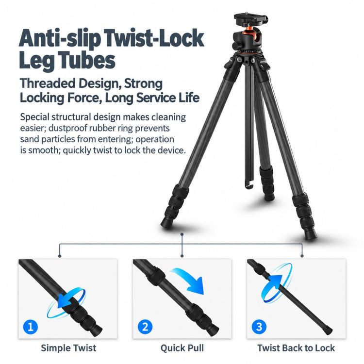TRIOPO TS-254X+X2 Carbon Fiber Tripod with Ball Head for Photography and Video Shooting, TS-254X+X2