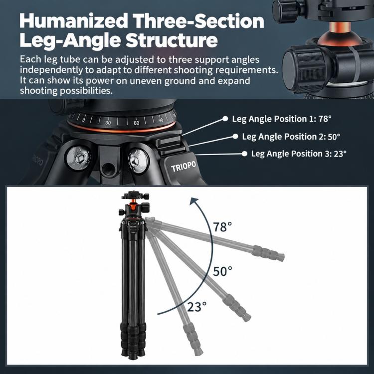 TRIOPO TS-254X+X2 Carbon Fiber Tripod with Ball Head for Photography and Video Shooting, TS-254X+X2
