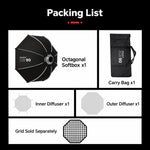 TRIOPO K3 Series Quick Setup Octagon Softbox with Detachable Bowens Mount, K3-55, K3-55 + Grid, K3-65, K3-65 + Grid, K3-90, K3-90 + Grid, K3-120, K3-120 + Grid