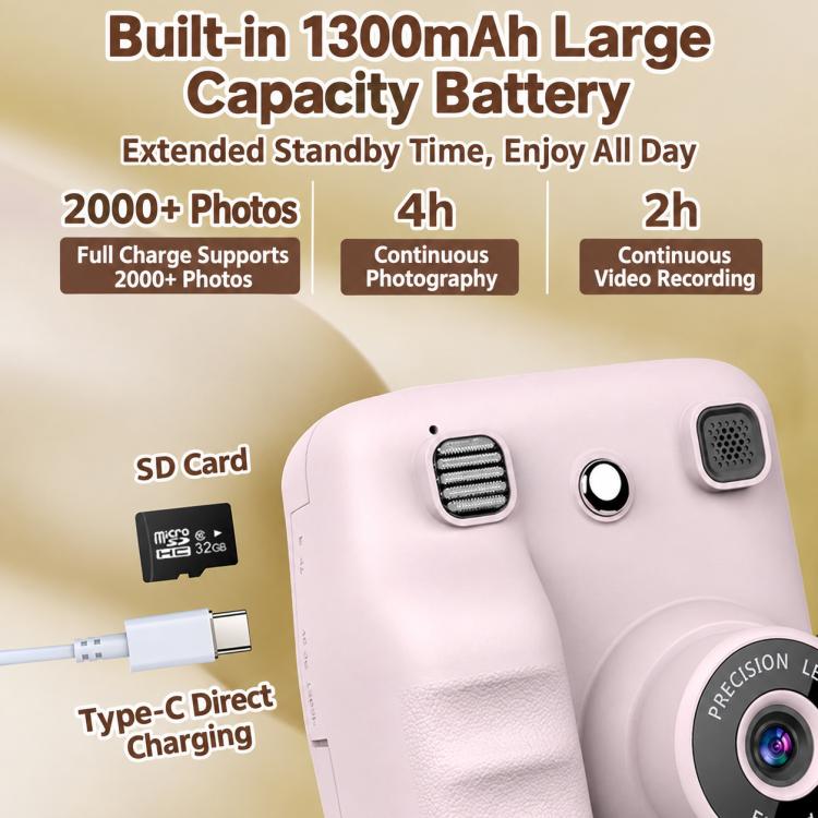 A29 2.4 inch HD IPS Screen Kids Instant Printing Camera, Support Photo and Video Recording