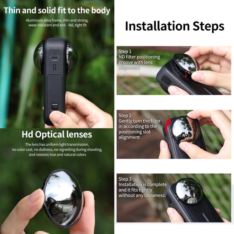 For Insta360 X6 JSR Clip-on ND Lens Filter, 4 in 1 ND32 + PC Lens Guard, 6 in 1 ND16/32/64