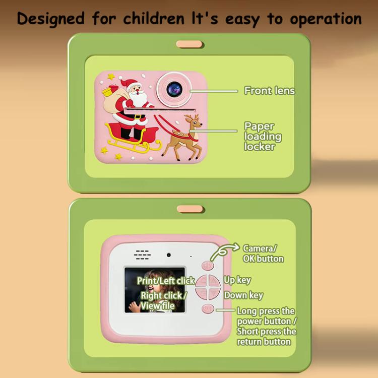 D2-A 1080P 2.4 inch HD Large Screen Cute Cartoon Kids Instant Print Camera, Support Photo and Video Recording