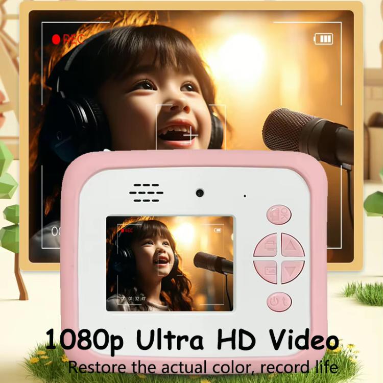 D2-A 1080P 2.4 inch HD Large Screen Cute Cartoon Kids Instant Print Camera, Support Photo and Video Recording