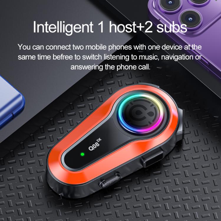 Q08-2X Motorcycle Helmet Wireless Walkie-Talkie Bluetooth Earphone, Hard Mic, Soft Mic, Hard + Soft Mic