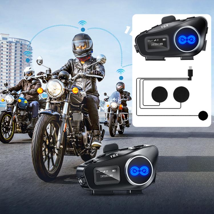 Y6X Intercom Helmet BT Headset For 4-person, 2-in-1 Mic, Soft Mic, Hard Mic