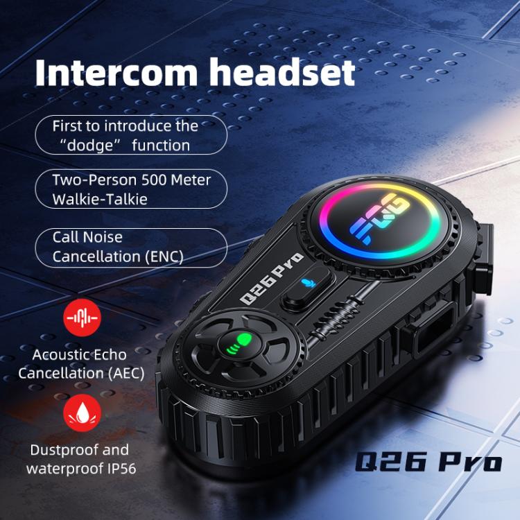Q26 Pro Motorcycle Helmet Wireless Walkie-Talkie Bluetooth Earphone For 2-person, Hard Mic, Soft Mic, Hard + Soft Mic