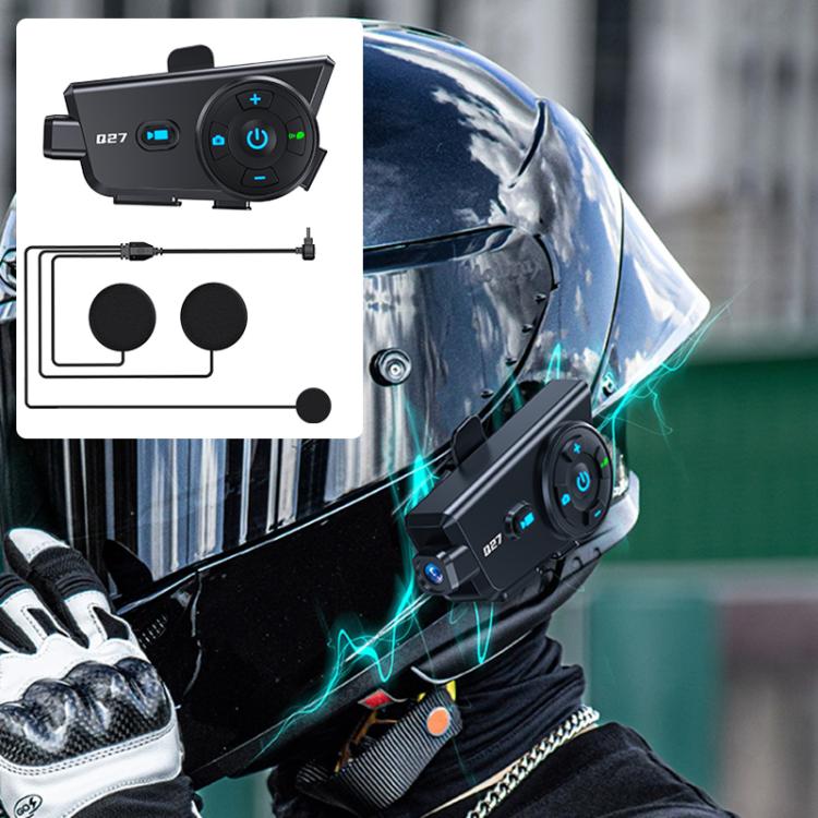 Q27 Motorcycle Helmet Wireless Walkie-Talkie Bluetooth Earphone with Dash Cam, Hard Mic, Soft Mic, Hard + Soft Mic