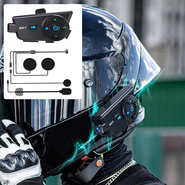 Q27 Motorcycle Helmet Wireless Walkie-Talkie Bluetooth Earphone with Dash Cam, Hard Mic, Soft Mic, Hard + Soft Mic