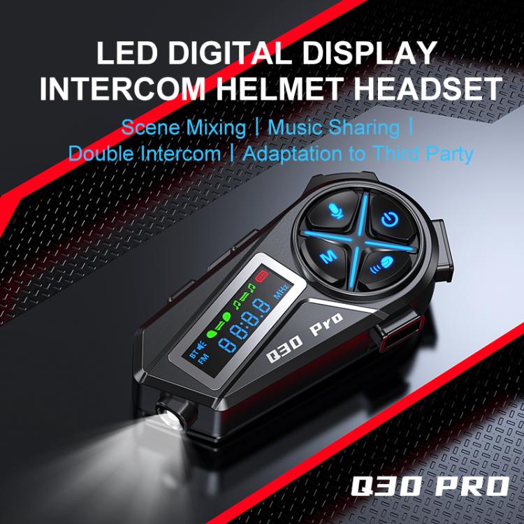 Q30 Pro LED Digital Display Motorcycle Helmet Wireless Walkie-Talkie Bluetooth Earphone, Hard Mic, Soft Mic, Hard + Soft Mic