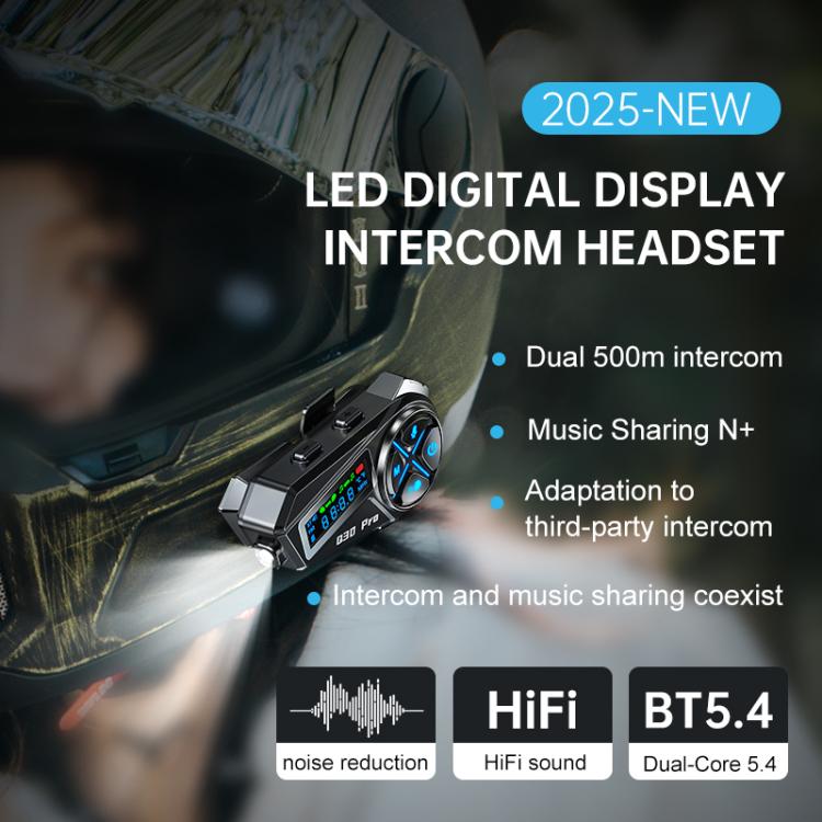 Q30 Pro LED Digital Display Motorcycle Helmet Wireless Walkie-Talkie Bluetooth Earphone, Hard Mic, Soft Mic, Hard + Soft Mic