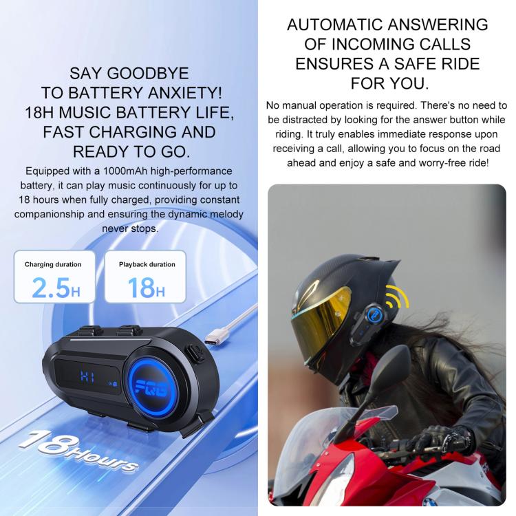 Y8 Intercom Helmet BT Headset For 2-person, 2-in-1 Mic, Soft Mic, Hard Mic