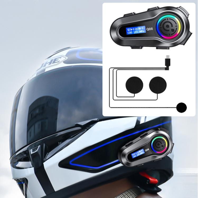 Q08 Motorcycle Helmet Wireless Walkie-Talkie Bluetooth Earphone Support FM, Hard Mic, Soft Mic, Hard + Soft Mic