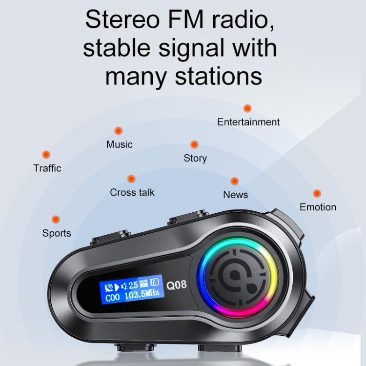 Q08 Motorcycle Helmet Wireless Walkie-Talkie Bluetooth Earphone Support FM, Hard Mic, Soft Mic, Hard + Soft Mic