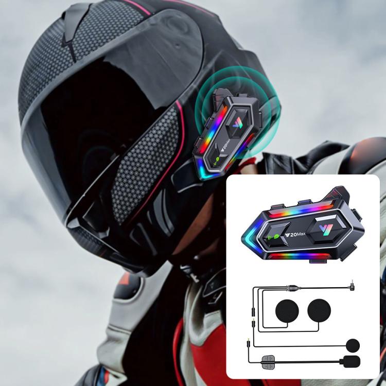 Y20 MAX BT 5.3 Intercom Headset with 16 RGB Light Effects, AI Voice Assistant, Two-Way, 2-in-1 Mic, Soft Mic, Hard Mic