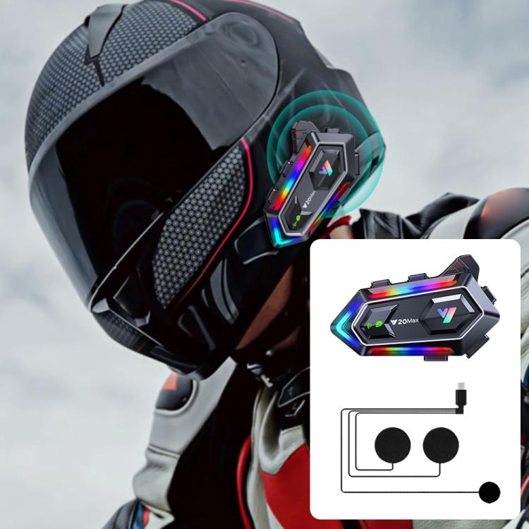 Y20 MAX BT 5.3 Intercom Headset with 16 RGB Light Effects, AI Voice Assistant, Two-Way, 2-in-1 Mic, Soft Mic, Hard Mic